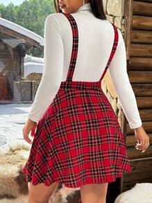 SHEIN EZwear 大码圣诞红色格子连衣长裙 - 紅色 - 查看 2