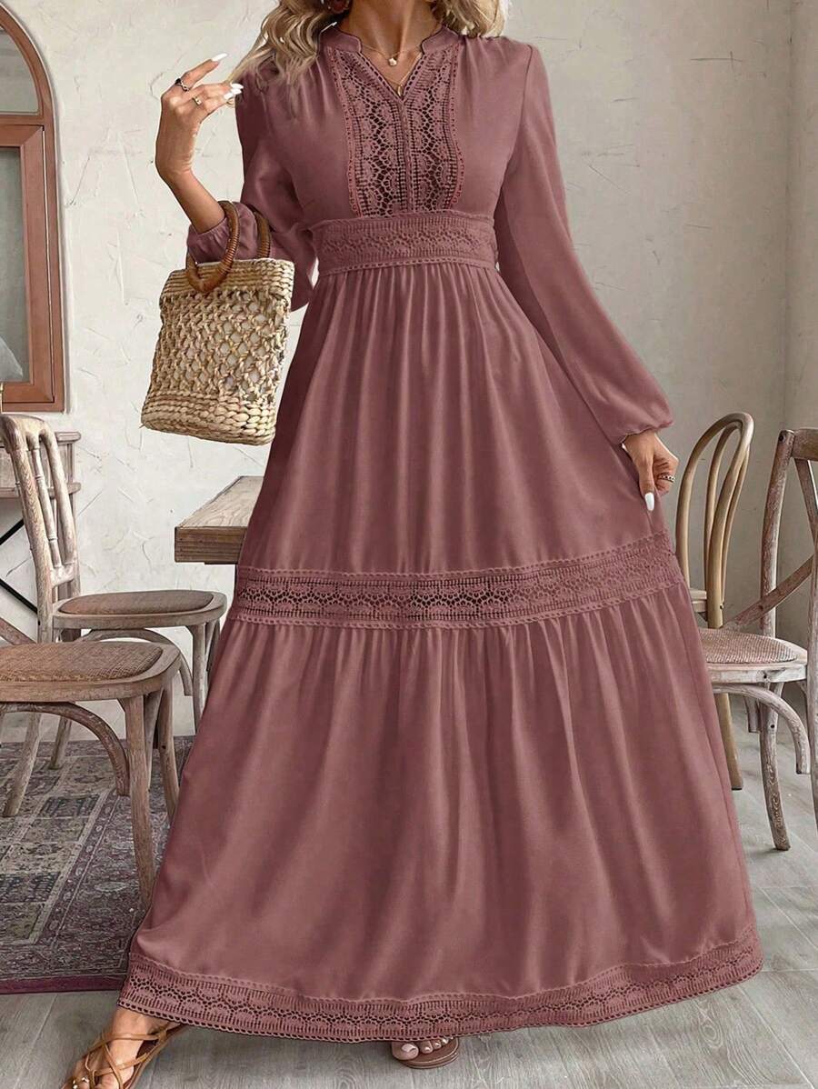 SHEIN VCAY Plus Size Women Simple Solid Color Long Sleeve Casual Dress,Beach Dress Sundress,Holiday Outfits Boho Fall - Dusty Pink - View 1