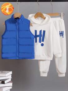 Conjunto de 3 piezas de chaleco deportivo informal, sudadera de manga larga y pantalones para niño pequeño, para uso diario, escuela, deportes, actividades al aire libre, temporada de otoño e invierno