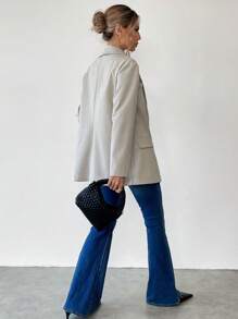 Calvaya Chaqueta de manga larga con cuello alto y diseño de espiga para mujer, silueta en H, para otoño