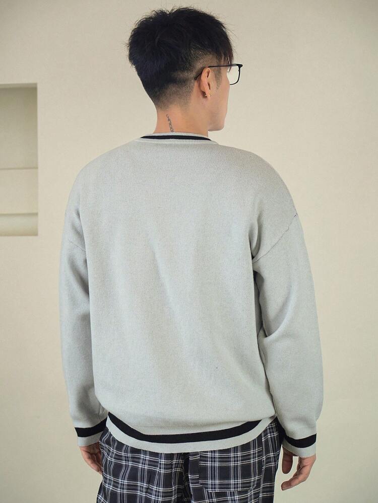 Men's Casual Drop Shoulder Letter Graphic Sweater, Autumn