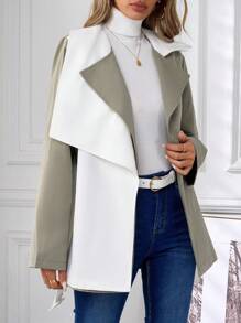 SHEIN Clasi Abrigo con cuello informal y holgado de contraste de color, de manga larga, tipo trinchera, para otoño