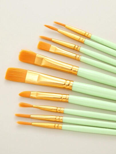 10pcs/Set Mint Green Nylon Hair Watercolor Paint Brush Pen Set, Learning DIY Oil Acrylic Painting Art Paint Brushes,Supplies New Year's Gift,Student Office Gift.Body Face Rock Canvas Artist Brushes,Students'And Adult Painting Art Crafts Supplies.Artist..,Back To School,School Supplies