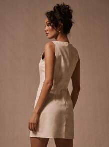 MUSERA Boat Neck PU Snakeskin Print Embossed Mini Dress Spring Summer Party Vacation - Apricot - View 3