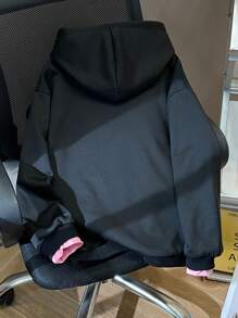 少女休闲运动日常撞色字母印花宽松卫衣 - 黑色 - 查看 2