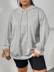 SHEIN CURVE+ Plus Size Casual And Simple Cartoon Letter Pattern Long Sleeved Hood Suitable For Autumn And Winter Ultra Loose Women's Hoodie