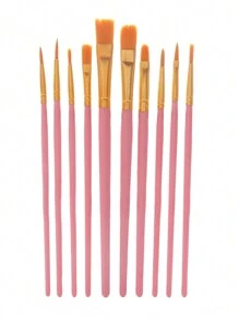 SHEIN 10 pièces/set Pinceaux aquarelle en nylon rose, ensemble de stylos, apprentissage de la peinture à l'huile et acrylique, fournitures d'art pour cadeau du Nouvel An, cadeau de bureau pour élèves. Pinceaux pour artistes pour le corps, le visage, les rochers et la canevas, fournitures d'art et d'artisanat de peinture pour étudiants et adultes, peinture, pinceaux, fournitures de peinture, arts et artisanat