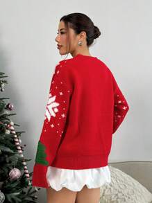 SHEIN Unity Women's Soft & Warm Christmas Tree Pattern Sweater, Holiday Season - Red - View 2