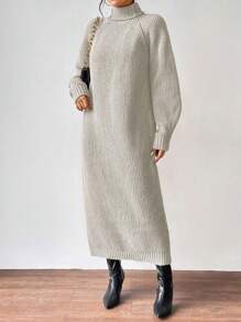 Aalyst Women Solid Color Turtleneck Sweater Dress, Minimalist Style For Autumn/Winter Fall Cloth For Women - Light Grey - View 4