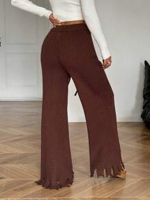 Muchica Cozy Drawstring Ribbed Knitted Loungewear Pants - Rust Brown - View 2