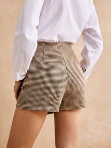 Poéselle 千鸟格印花结饰侧裹式短裙 - 卡其色 - 查看 2