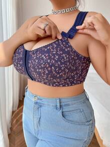 1pc Front Button Closure Plus Size Wireless & Unlined Bra - Multicolor - View 4