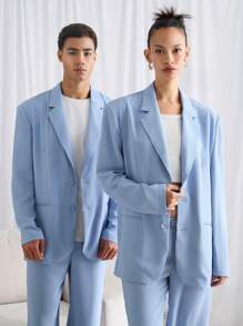 Manfinity VCAY 2pcs Men Loose Fit Casual Collar Jacket And Pants Set, Suitable For Autumn - Baby Blue - View 4