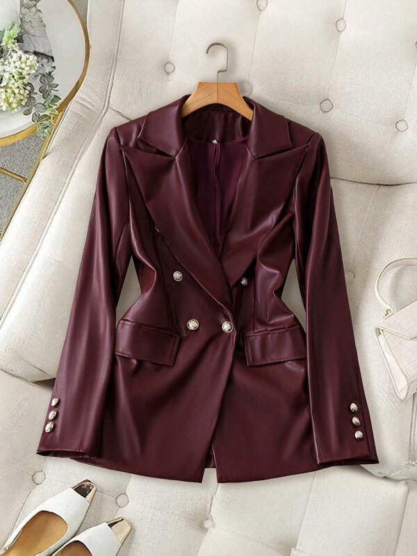 Franclia Blazer informal PU para mujer para ropa de Año Nuevo, ropa de otoño para mujer