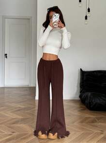 Muchica Cozy Drawstring Ribbed Knitted Loungewear Pants - Rust Brown - View 6