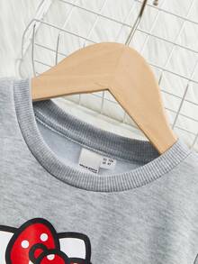 HELLO KITTY AND FRIENDS | SHEIN 年轻女孩灰色可爱休闲卡通印花运动衫和红色波尔卡圆点慢跑运动裤套装 - 紅色 - 查看 6