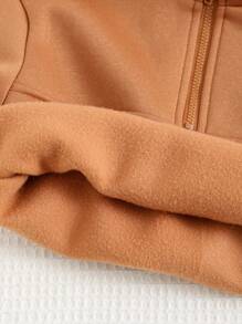 Cozy Pixies 男婴字母图案针织柔软立领拉链长袖连帽衫 - 棕色 - 查看 4