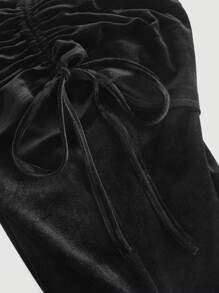 SHEIN MOD Damen Schwarze Ultra Taille Spitze Bund Schlaghose, Piraten Kostüm für Frauen, Hexe, Silvester, Silvester Damenkleidung, Party Damen Hose, Silvester - Schwarz - Übersicht 4