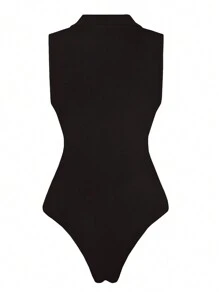 Celure Plus Size Solid Color Criss-Cross Wrap Sleeveless Bodysuit - Coffee Brown - View 2