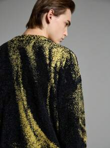 Manfinity VCAY Men's Velvet Loose Raglan Crew Neck Pullover Sweater, Suitable For Autumn/Winter - Black - View 1