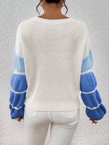 SHEIN Essnce Autumn/Winter Casual Contrast Color Dropped Shoulder Loose Knitted Sweater