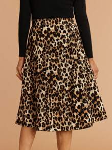 SHEIN LUNE Falda midi informal con estampado de leopardo para uso diario - Multicolor - Ver 5