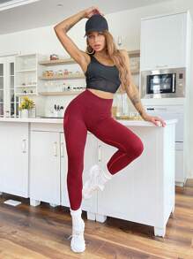 Yoga Basic 无缝宽腰带撞色滚边运动紧身裤，适合中国新年