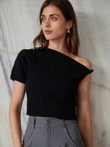 Aveloria Modichic 1pc Off Shoulder Asymmetrical Cutout Design Refined French Style High-End Slim Fit Knit Top