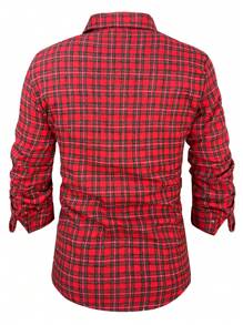 Manfinity Homme Áo sơ mi nam dài tay họa tiết kẻ sọc nhiều màu sắc thường ngày, mùa thu, áo sơ mi giáng sinh, áo sơ mi giáng sinh kẻ sọc đỏ, đi làm, chồng, kinh doanh - Đỏ - Xem 2