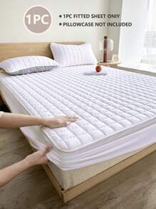 1件绗缝床笠，床上用品，床垫保护套，床罩，纯色，柔软舒适，简约风格家纺，防起球，全包式床垫罩，适用于所有床型 - 单人床、双人床、大号床、特大号床，四季皆宜，床上用品礼品，可机洗，不含枕头和枕套 - 白色 - 查看 2