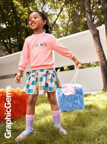 Young Girl' Cute Slogan Crew Neck Long Sleeve Sweatshirt - Pink - View 1