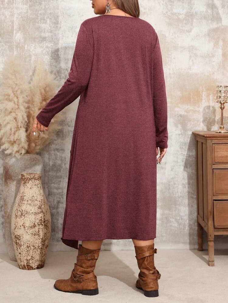 Plus Size Casual Round Neck Long Sleeve Fashionable Comfortable Fall Dress