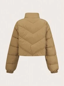 SHEIN Essnce 冬季女士纯色长袖拉链领休闲羽绒服