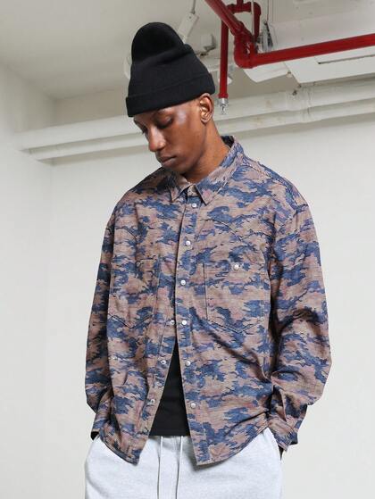 SUMWON Regular Fit Printed Twill Denim Western Shirt