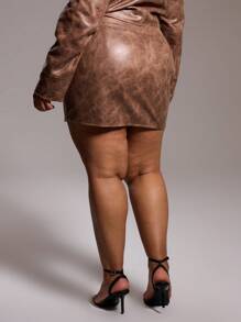 MUSERA Plus Size Faux Leather Zip Up Mini Skirt For Going Out, Sexy, Club, Party, Date Night, Vacation, Holiday, Rave, Concert, Ibiza, Festival