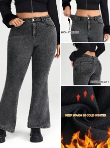 SHEIN BASICS Plus Size Black Stretch Flare Leg Jeans