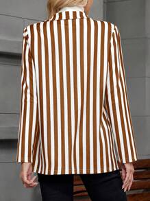 EMERY ROSE Women's Black And White Striped Long-Sleeve Blazer For Fall - Brown - View 2