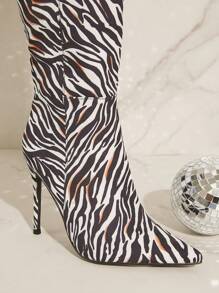 SHUZIA Sepatu Bot Setinggi Lutut Bertali Ujung Lancip Motif Zebra, Cocok untuk Liburan Musim Panas, Sepatu Musim Semi, dan Sepatu untuk Liburan Paskah. - MultiWarna - View 6