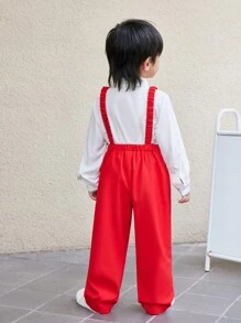 SHEIN Bộ 2 quần áo sơ mi dài tay cổ lật đơn giản, thoải mái, thời trang cho bé trai, phù hợp cho tiệc sinh nhật, tiệc tối, đám cưới, ngày đầu tiên đi học, quần áo bé trai, bộ đồ bé trai trở lại trường, trang phục bé trai, trang phục mặc hàng ngày, phù hợp cho trường học, du lịch, thể thao, mùa thu và đông - Đỏ - Xem 8