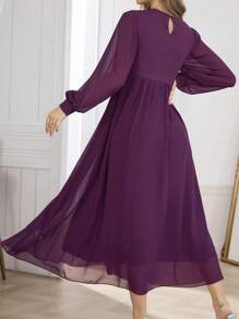 Modelyn Women Loose Chiffon Modest Long Sleeve Dress - Violet Purple - View 2