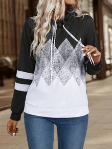 EMERY ROSE Women's Floral Print High Neck Long Sleeve Sweatshirt