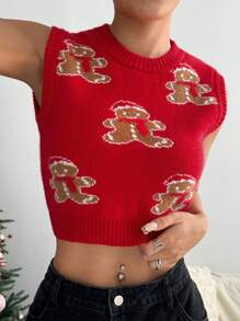 SHEIN Unity 圣诞节女士时尚姜饼人毛衣和圣诞背心 - 粉色 - 查看 5