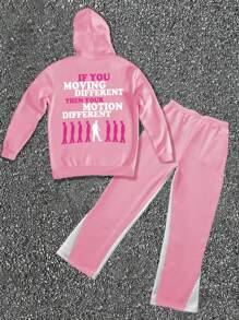 Manfinity LEGND Ensemble sweat-shirt à capuche et pantalon de survêtement imprimé lettre manches longues pour hommes, automne
