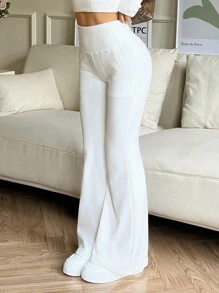 SHEIN EZwear Quần tập yoga cạp cao đơn giản tối giản cho nữ, mặc thường ngày - trắng - Xem 4