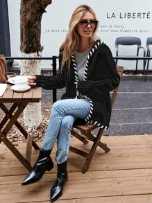 SHEIN LUNE 女士连帽拼色抽绳开衫，长袖