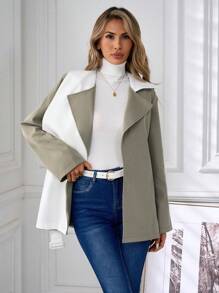 SHEIN Clasi Abrigo con cuello informal y holgado de contraste de color, de manga larga, tipo trinchera, para otoño