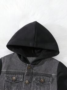 Veste à capuche tricotée style patchwork décontractée, jean délavé déchiré avec impression de slogan décontractée pour jeunes filles - Noir - Voir 6