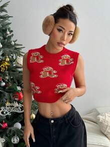 SHEIN Unity 圣诞节女士时尚姜饼人毛衣和圣诞背心 - 粉色 - 查看 6