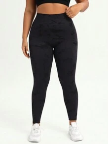 Rhythm Era Plus Size Solid Color High Waist Tight Yoga Leggings - Black - View 2