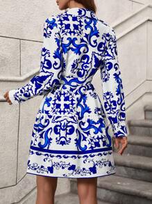 Chiquease Women's Floral Print Long Sleeve Elegant Shirt Dress, Holiday Style